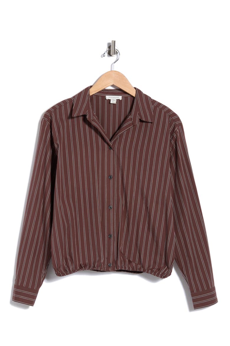 Marin Stripe Cotton Crop Bubble Hem Shirt, Alternate, color, ROCKY ROAD
