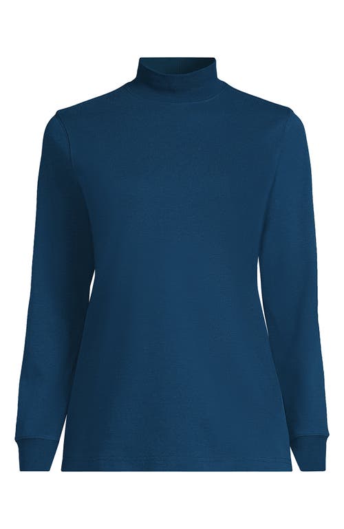 Lands' End Relaxed Cotton Long Sleeve Mock Turtleneck In Blue