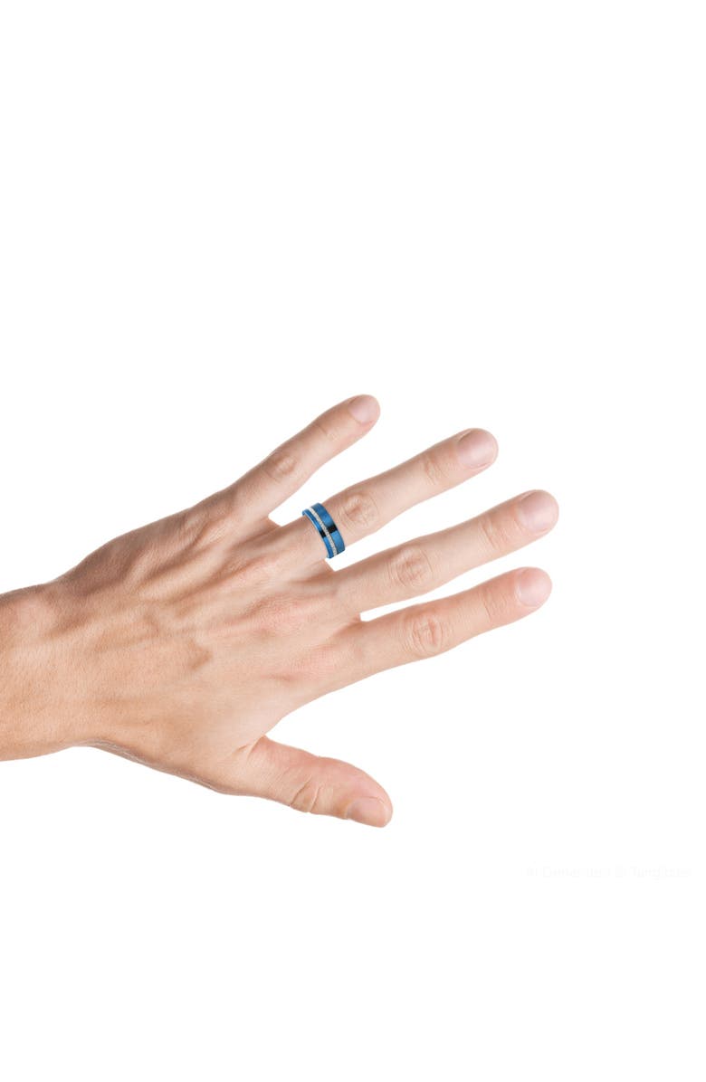 Bliss Diamond Men's Blue Tungsten Ring Meteor Inlay 8mm Wedding Band, Alternate, color, Blue Tungsten