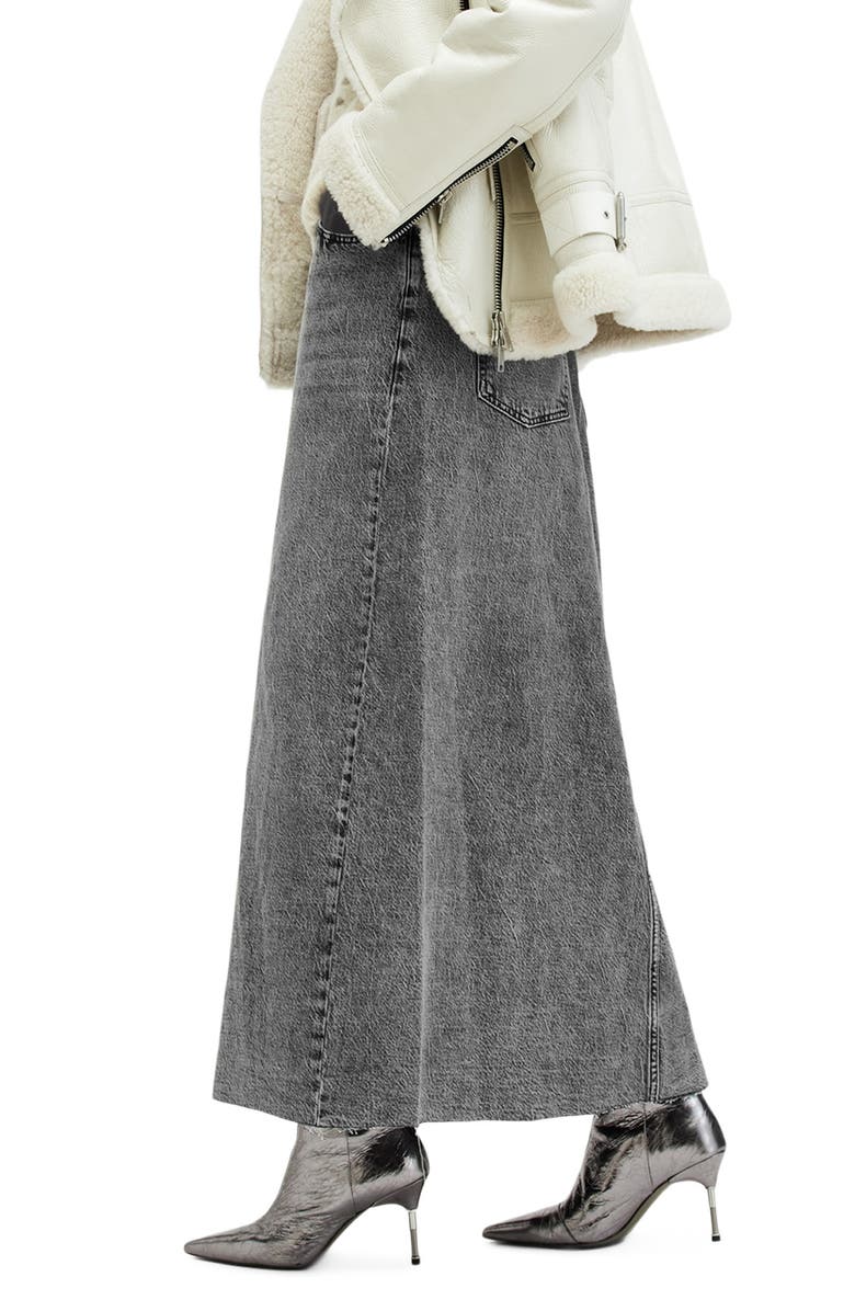 AllSaints Noir Asymmetric Waist Denim Maxi Skirt, Alternate, color, Vintage Black