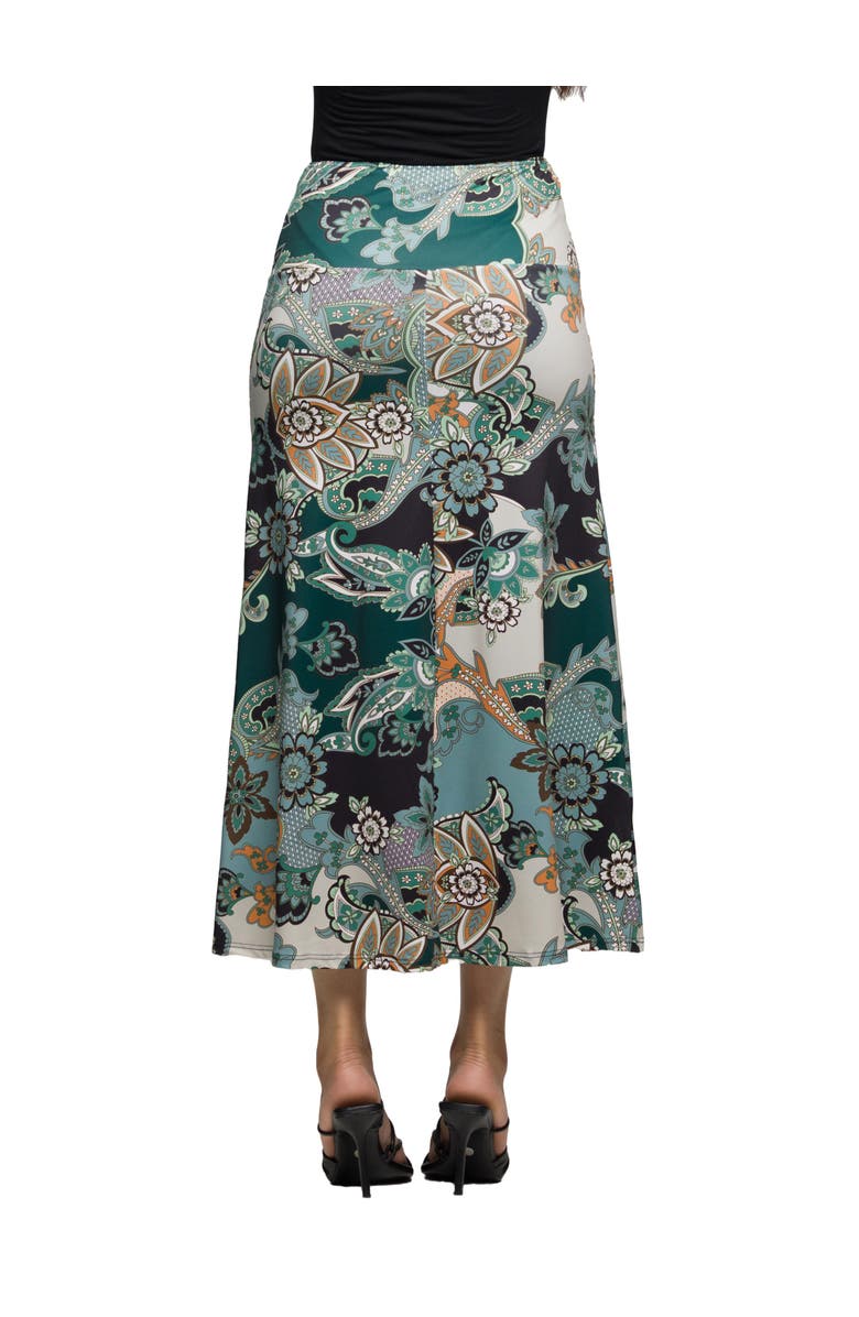 24seven Comfort Apparel Paisley Print Maxi Skirt, Alternate, color, Green Multi