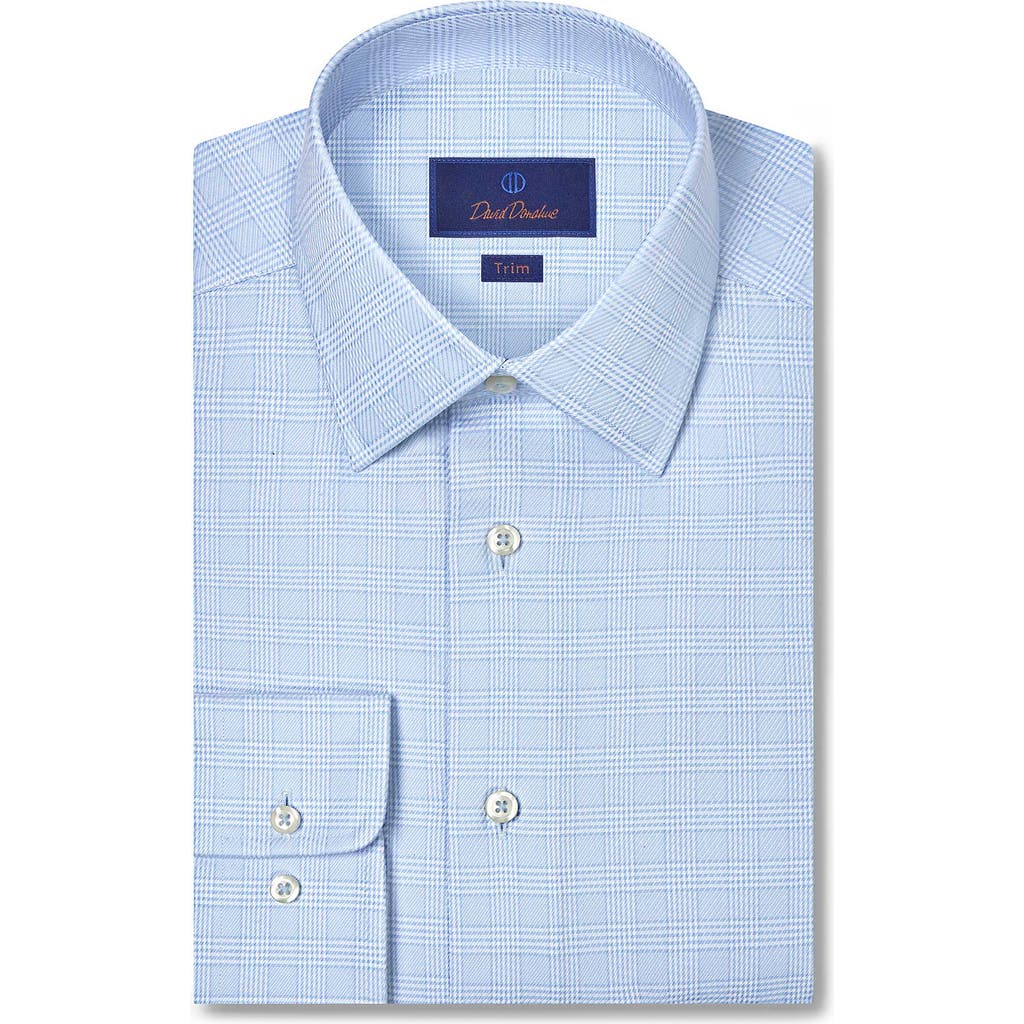 David Donahue Trim Fit Blue Glen Check Cotton Dobby Dress Shirt