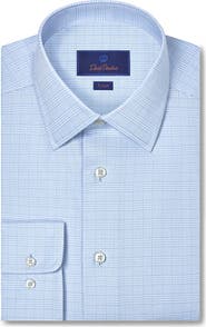David Donahue Trim Fit Blue Glen Check Cotton Dobby Dress Shirt