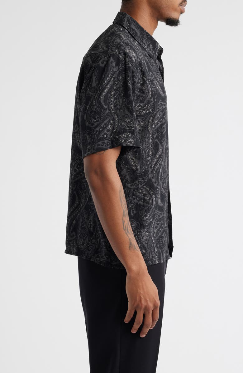 Open Edit Paisley Short Sleeve Button-Up Shirt, Alternate, color, Black Ornate Paisley