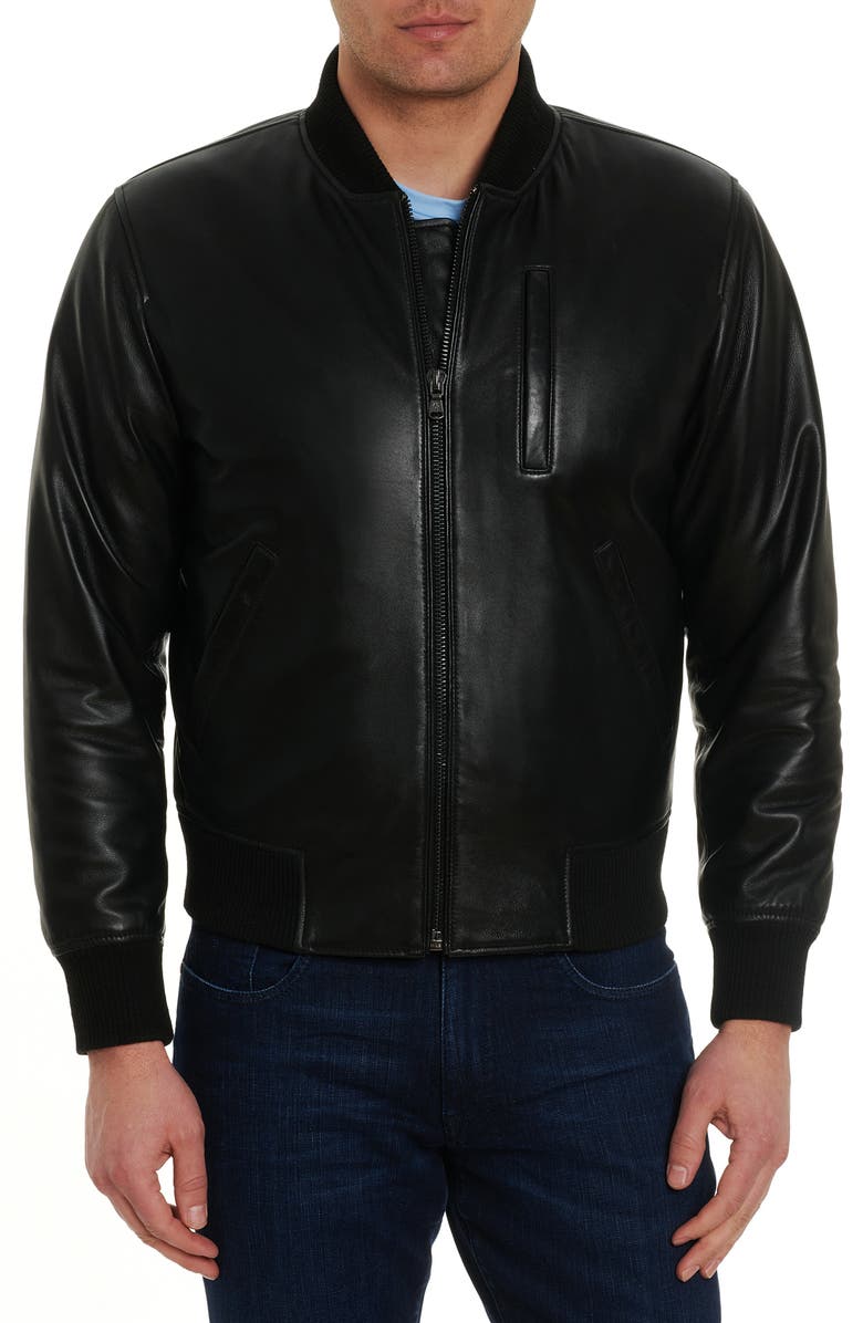 Robert Graham Voyager Leather Bomber Jacket, Main, color, 