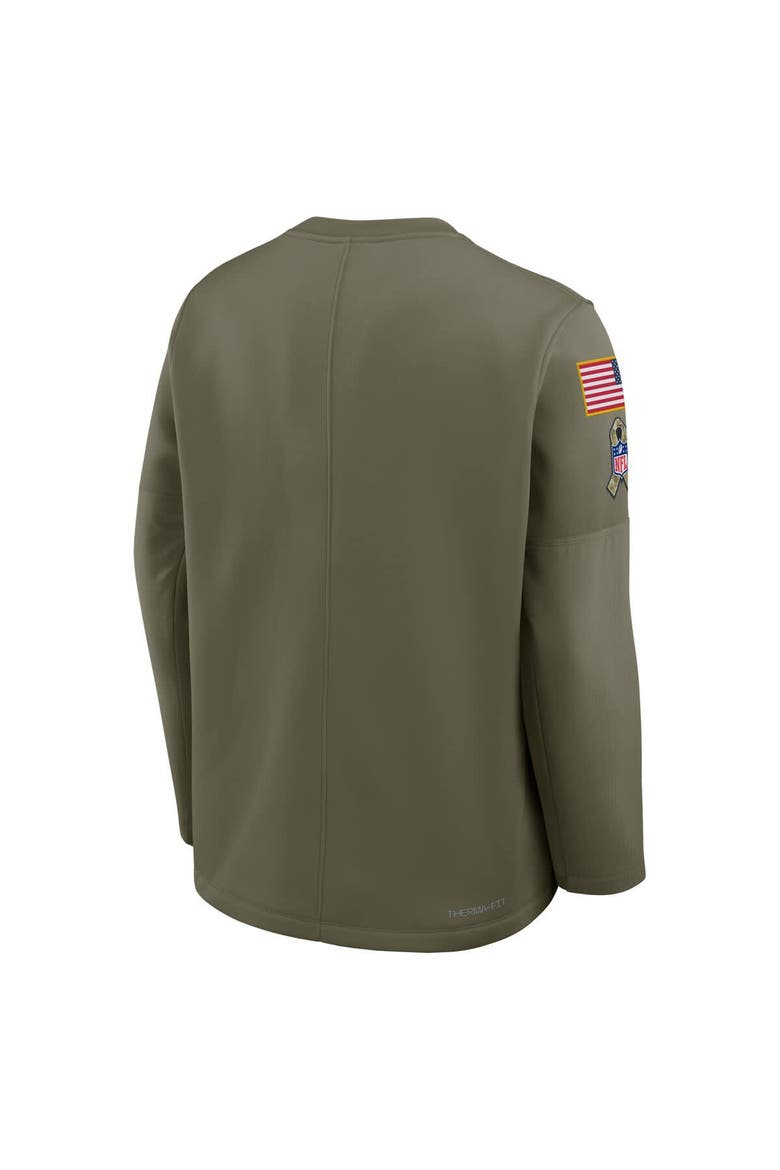 Men's Nike Olive New York Jets 2025 Salute to Service Sideline Coaches Therma-FIT Long Sleeve Shirt, Alternate, color, Olive