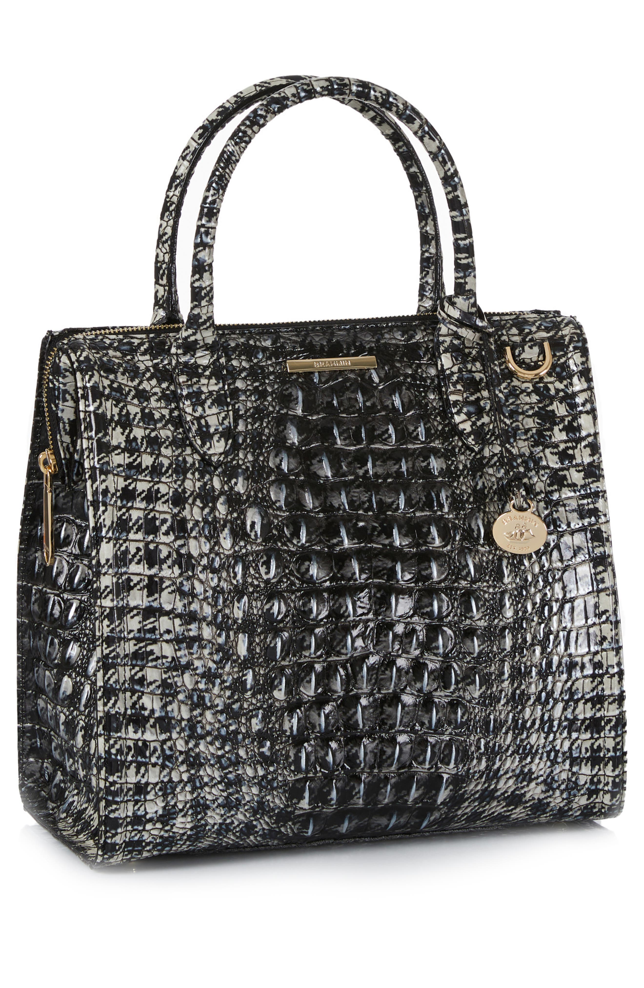 Brahmin Caroline Croc Embossed Leather Satchel, Alternate, color, 