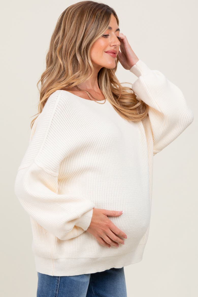 Balloon Sleeve Boat Neck Knit Sweater, Alternate, color, Cream