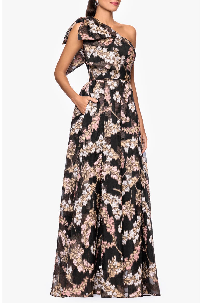 Floral Organza Brocade Ballgown, Alternate, color, BLACK/ ROSE/ GOLD