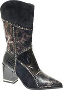 NINETY UNION Art Patchwork Studded Snake Embossed Boot