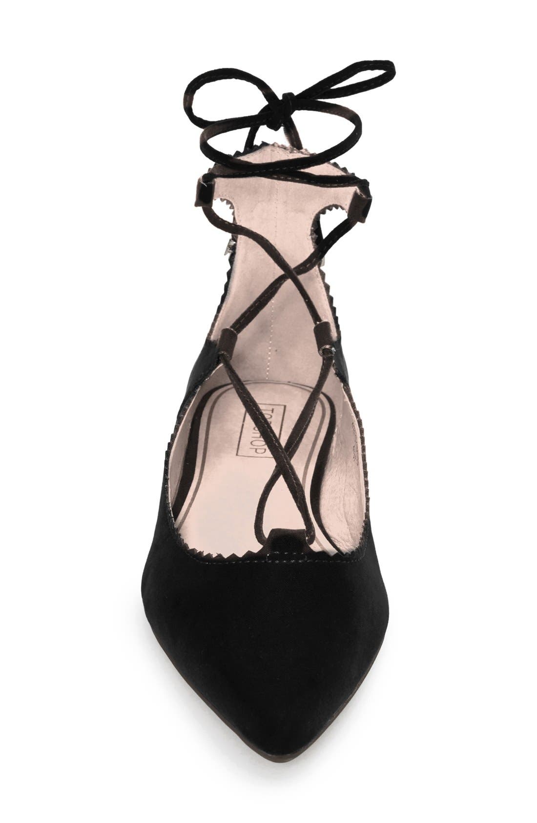 Topshop 'Finest Shillie' Lace-Up Pointy Toe Flat, Alternate, color, 