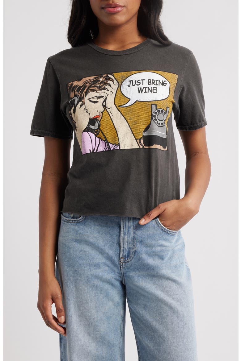 Just Bring Wine Crop Cotton Graphic T-Shirt, Main, color, BLACK