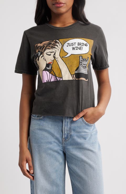 Just Bring Wine Crop Cotton Graphic T-Shirt
