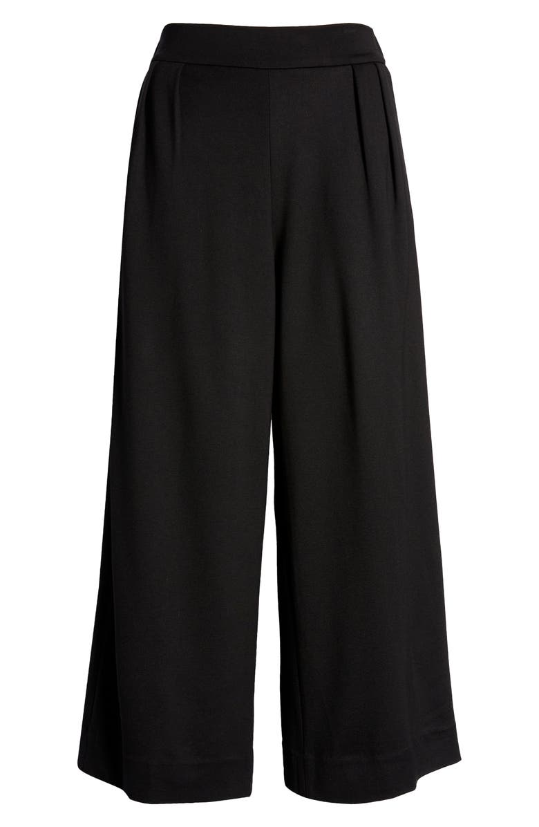 Anne Klein Pleated Wide Leg Crop Pull-On Pants, Alternate, color, Anne Black