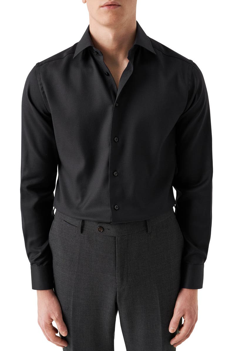 Eton Contemporary Fit Twill Dress Shirt, Main, color, Black