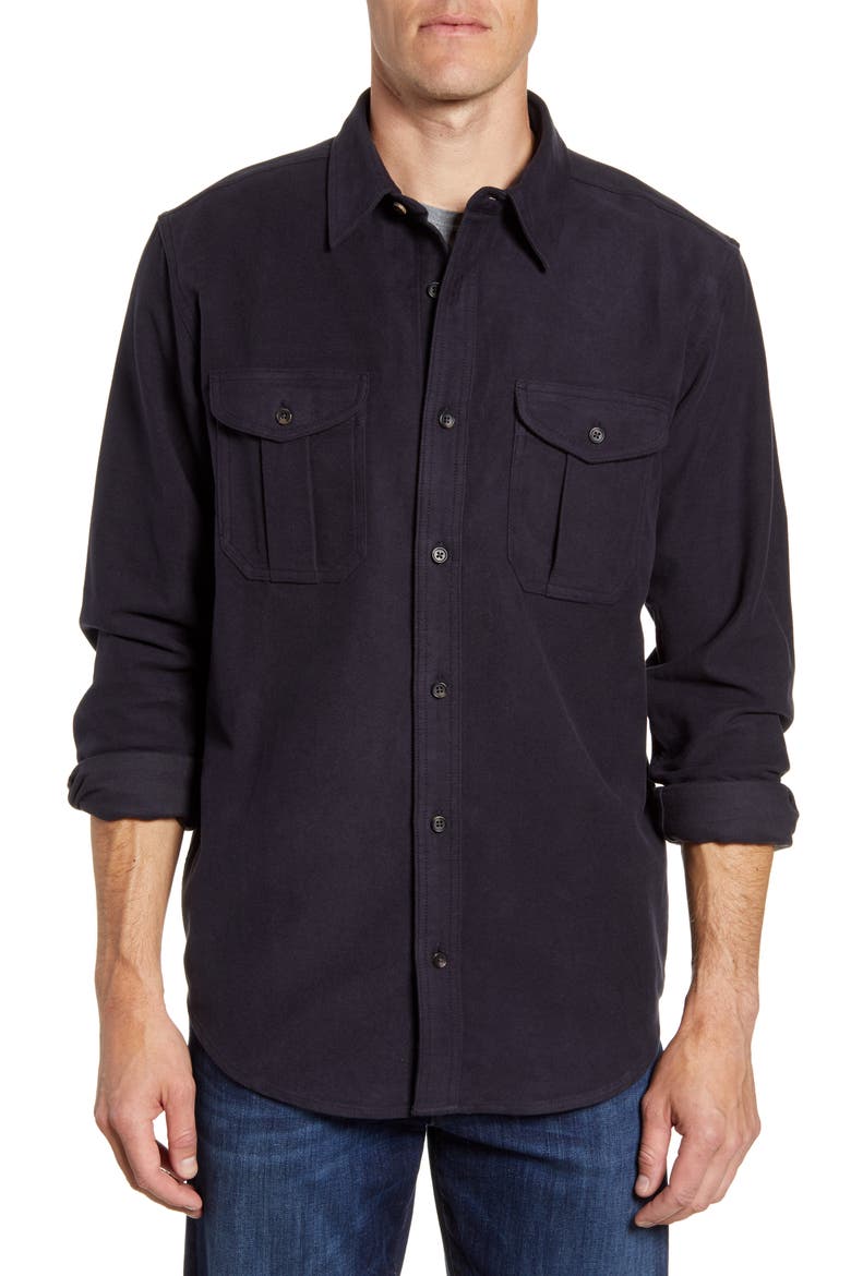 Seattle Regular Fit Button-Up Moleskin Shirt, Main, color, NAVY