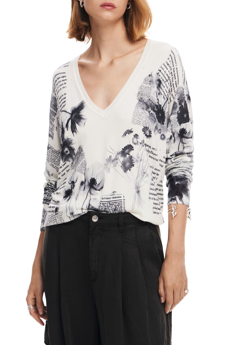 Desigual Kawartha Lakes Graphic Sweater, Main, color, White