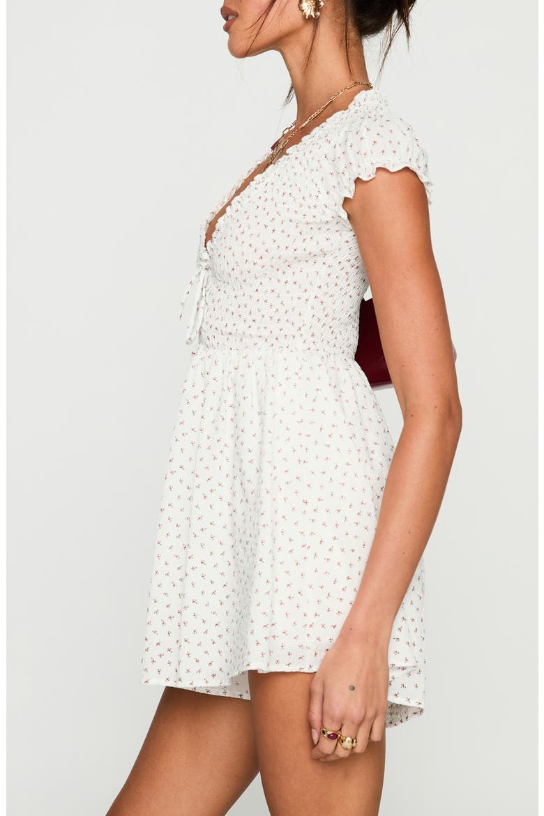 Sweet Talk Smocked Bodice Cotton Blend Mini Sundress, Alternate, color, WHITE FLORAL