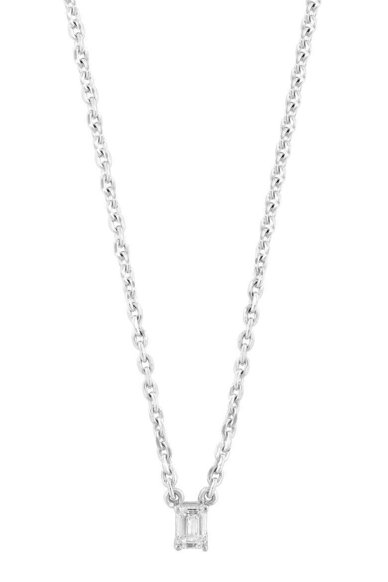 Sterling Silver Emerald Cut Diamond Pendant Necklace, Main, color, WHITE