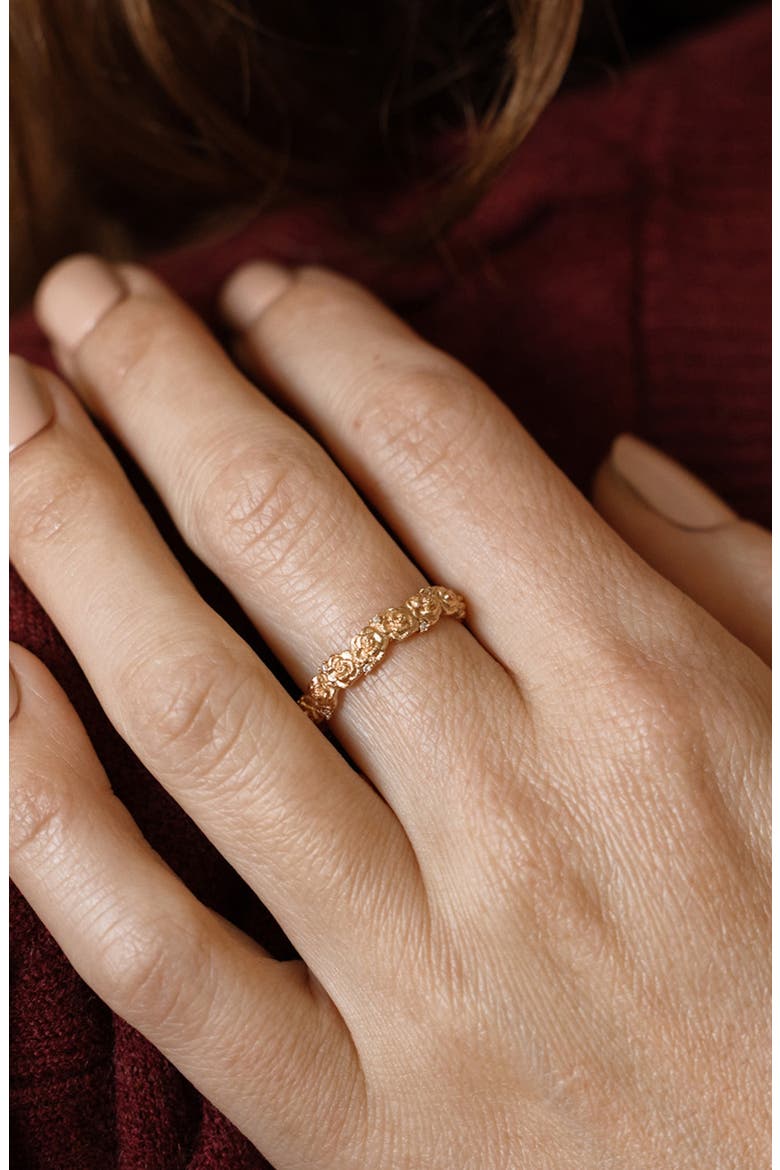 Cubic Zirconia Birthstone Flower Eternity Band Ring, Alternate, color, GOLD JUNE