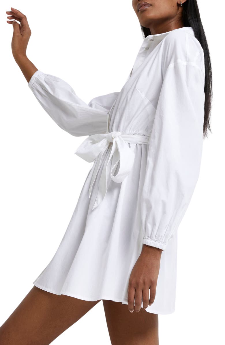 River Island Tie Waist Long Sleeve Cotton Shirtdress, Alternate, color, 
