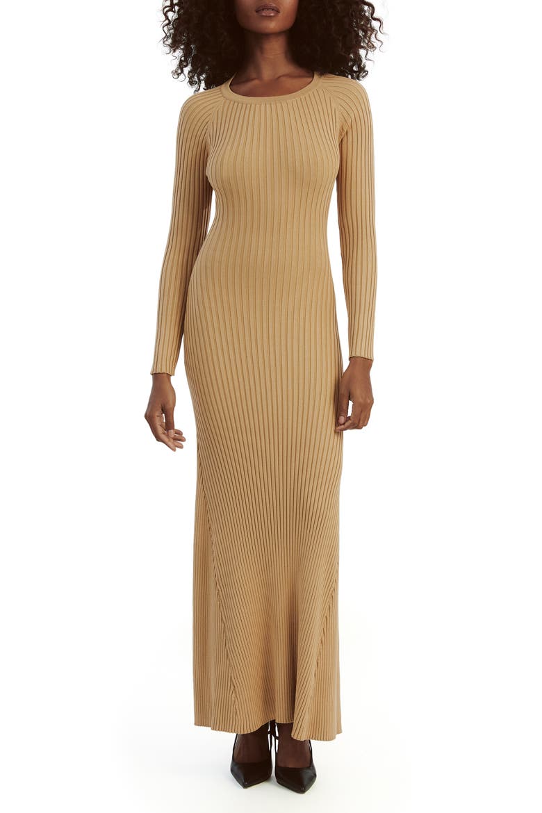 Amaro Long Sleeve Knit Dress, Main, color, SOFT CAMEL