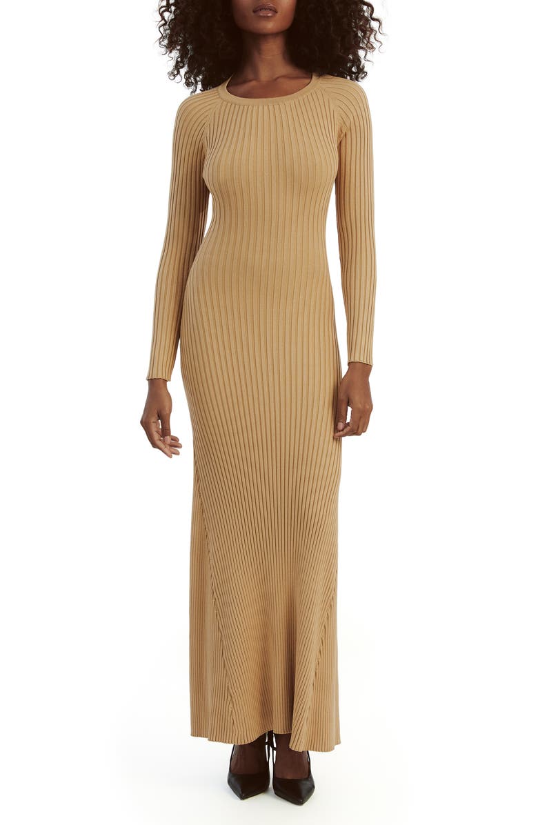 Bardot Amaro Long Sleeve Knit Dress, Main, color, Soft Camel