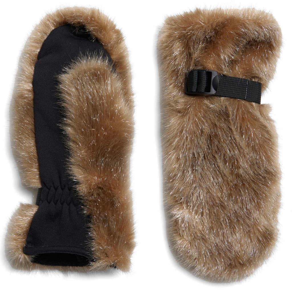 Apparis Lumi Faux Fur Mittens In Brown