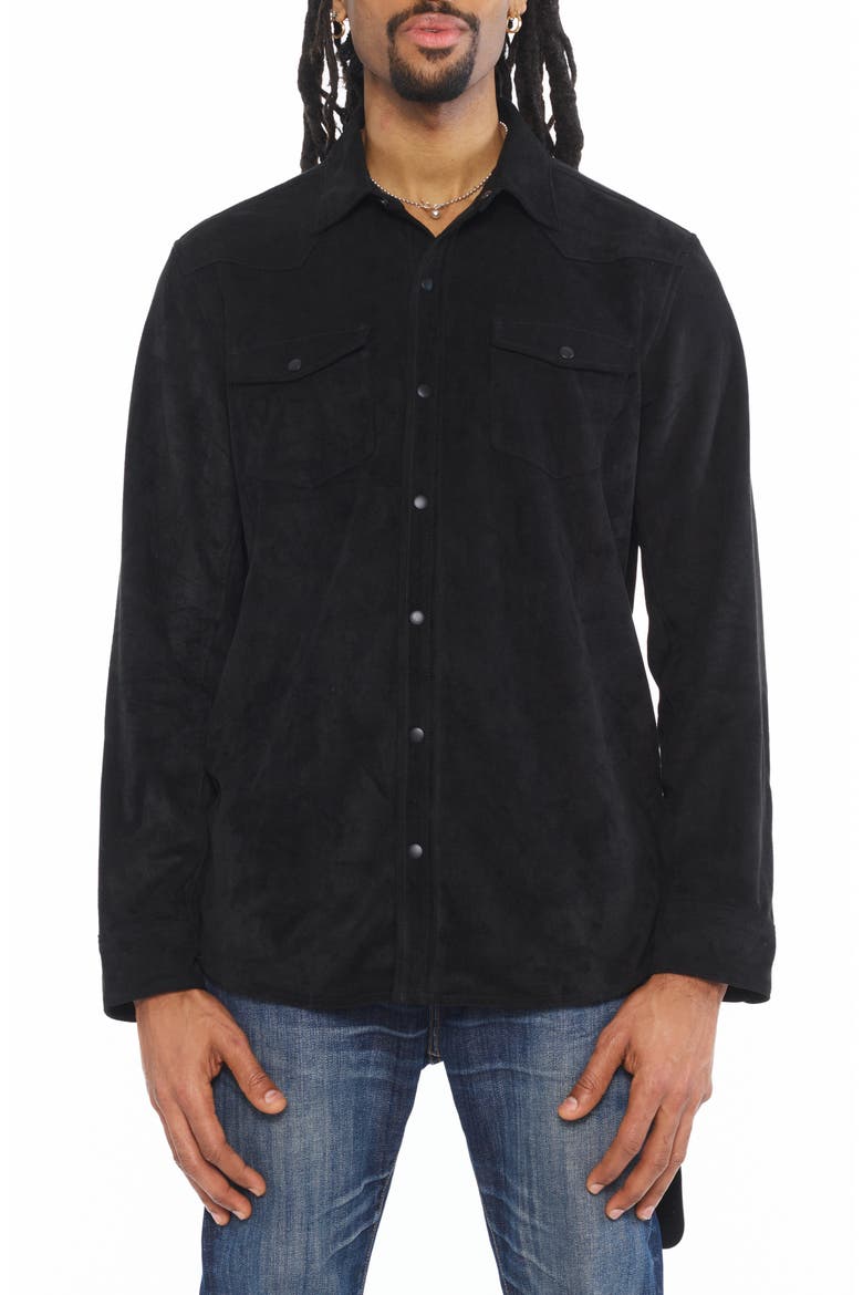 Faux Suede Button Front Shirt, Main, color, BLACK