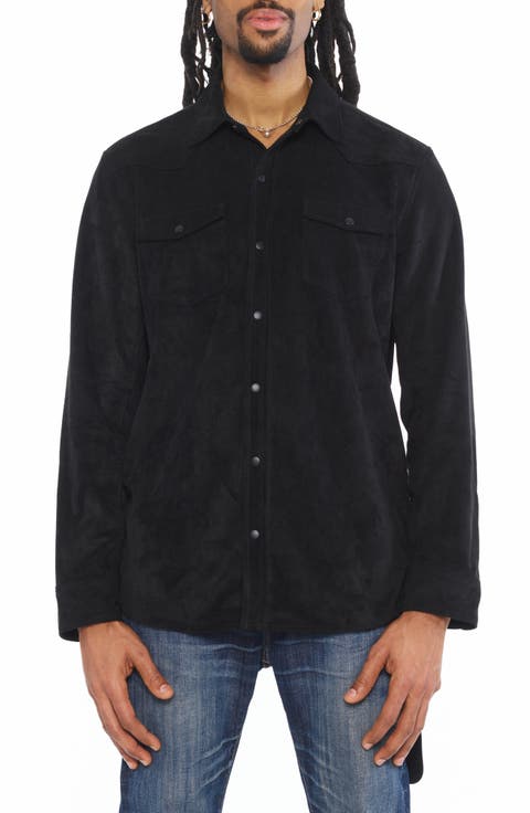 Faux Suede Button Front Shirt