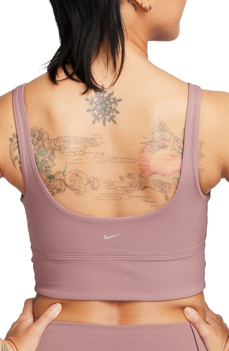Nike Ribbed Longline Sports Bra, Alternate, color, Smokey Mauve/ White
