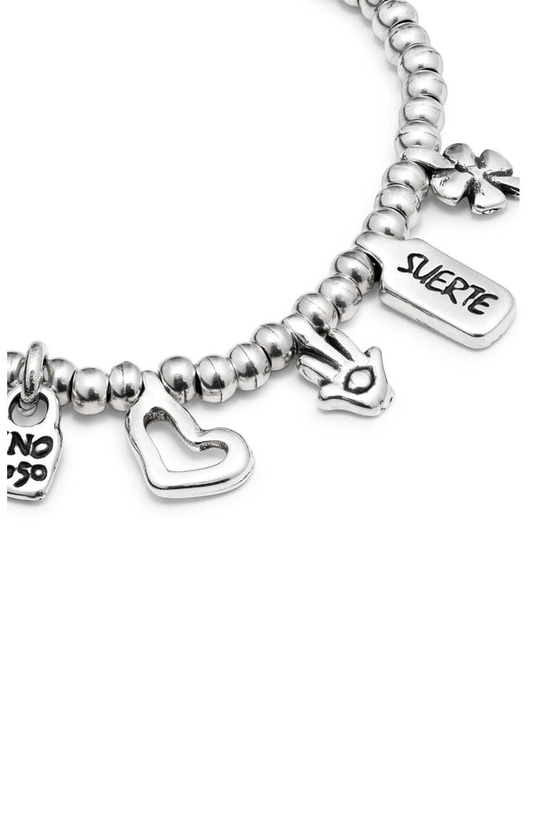 Sterling Silver-Plated Beaded Bracelet with Charms, Alternate, color, Silver