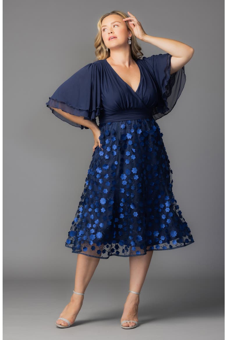 Pretty Petals Flutter Sleeve Cocktail Dress, Alternate, color, NAVY BLOSSOMS