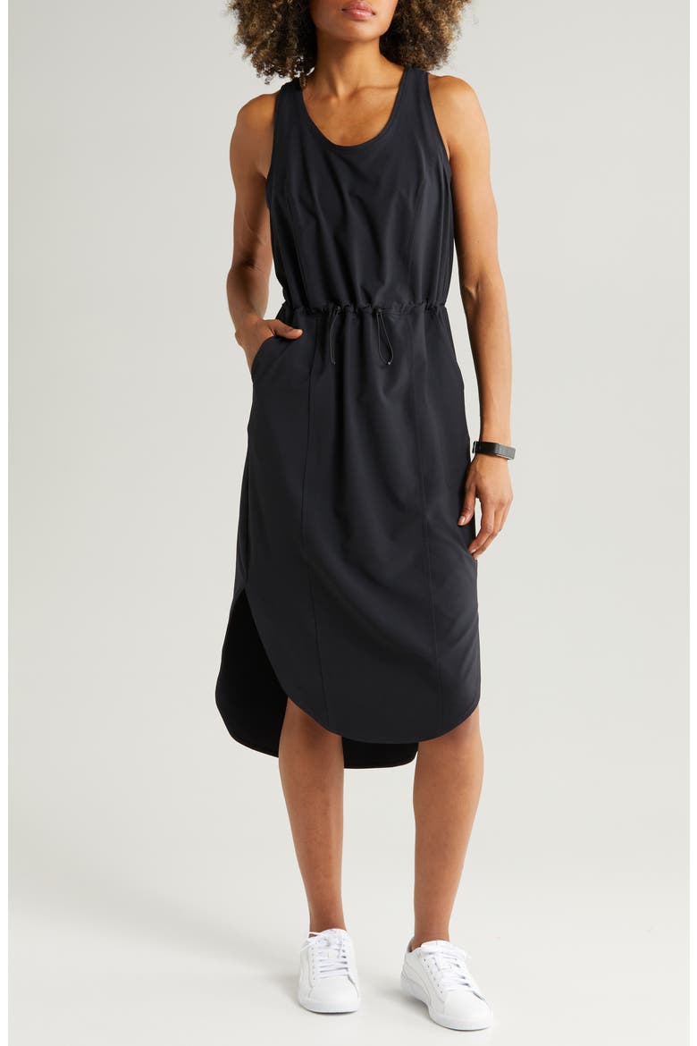 In Flight Drawcord Waist Dress, Main, color, BLACK