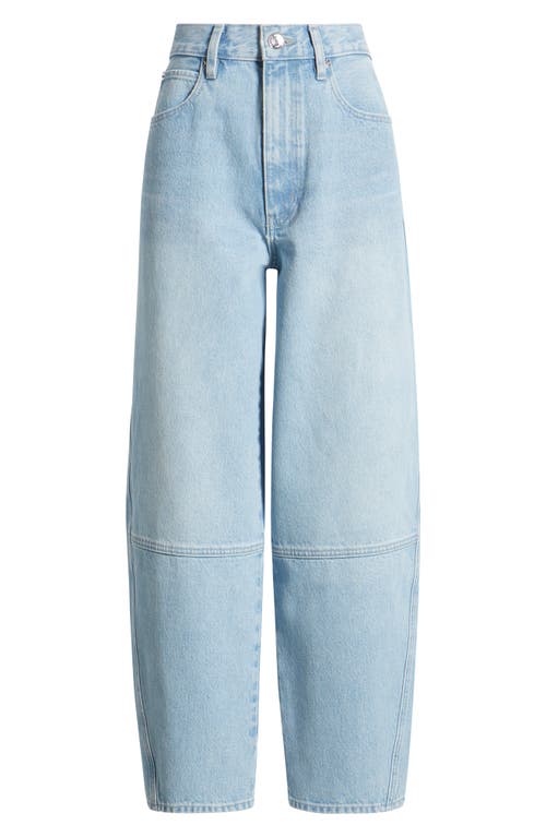 Shop Frame The Twisted High Waist Ankle Barrel Jeans In Never