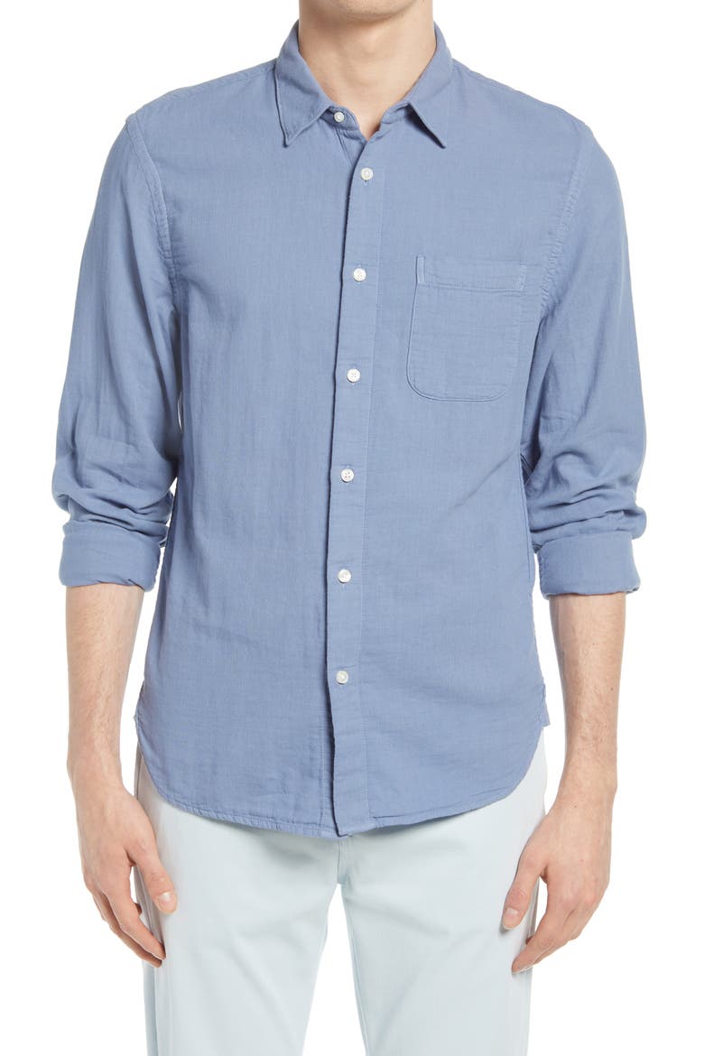 Trim Fit Solid Button-Up Shirt, Main, color, MATTE BLUE
