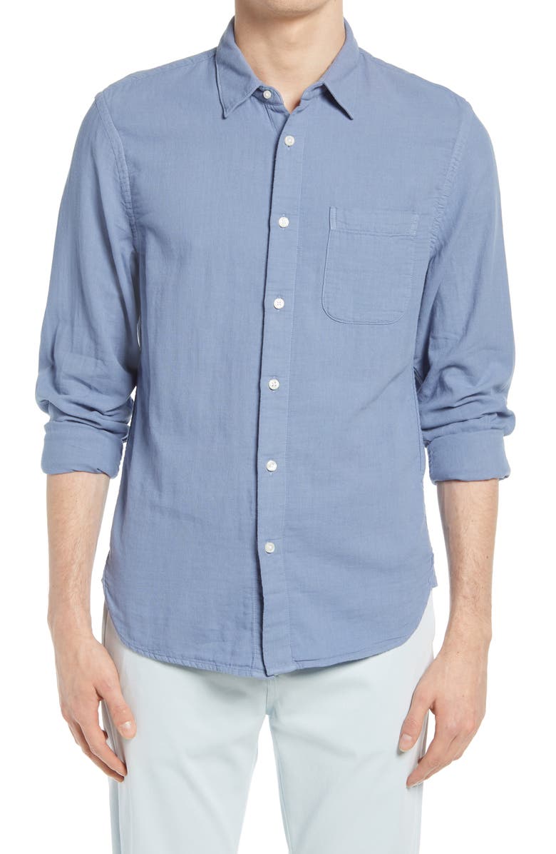 HIROSHI KATO Trim Fit Solid Button-Up Shirt, Main, color, Matte Blue