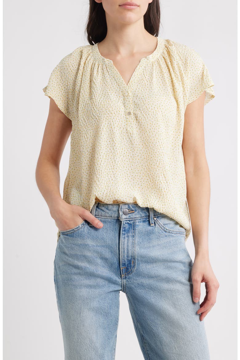 Daisy Print Henley Top, Main, color, LIGHT YELLOW DITSY