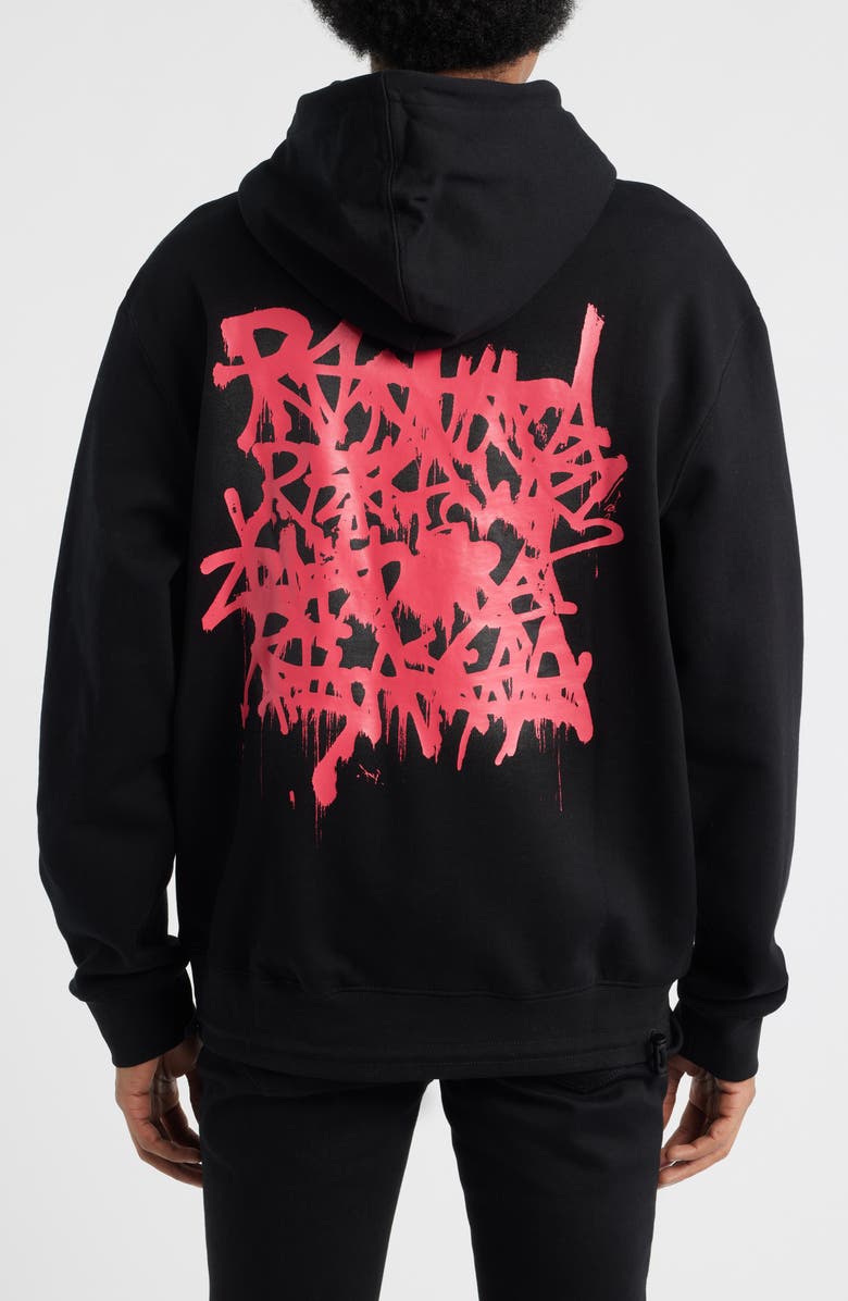 RtA Jordan Graffiti Graphic Drawcord Hem Hoodie, Alternate, color, Black Graffiti Pink
