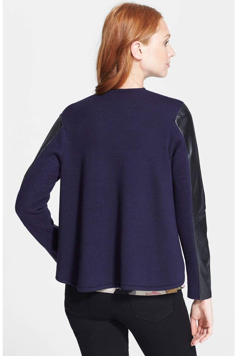 'Gaeton' Leather Trim Wrap Sweater, Alternate, color, BLUE