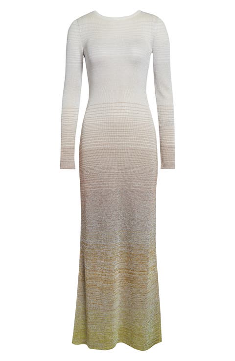 Metallic Stripe Long Sleeve Sweater Dress