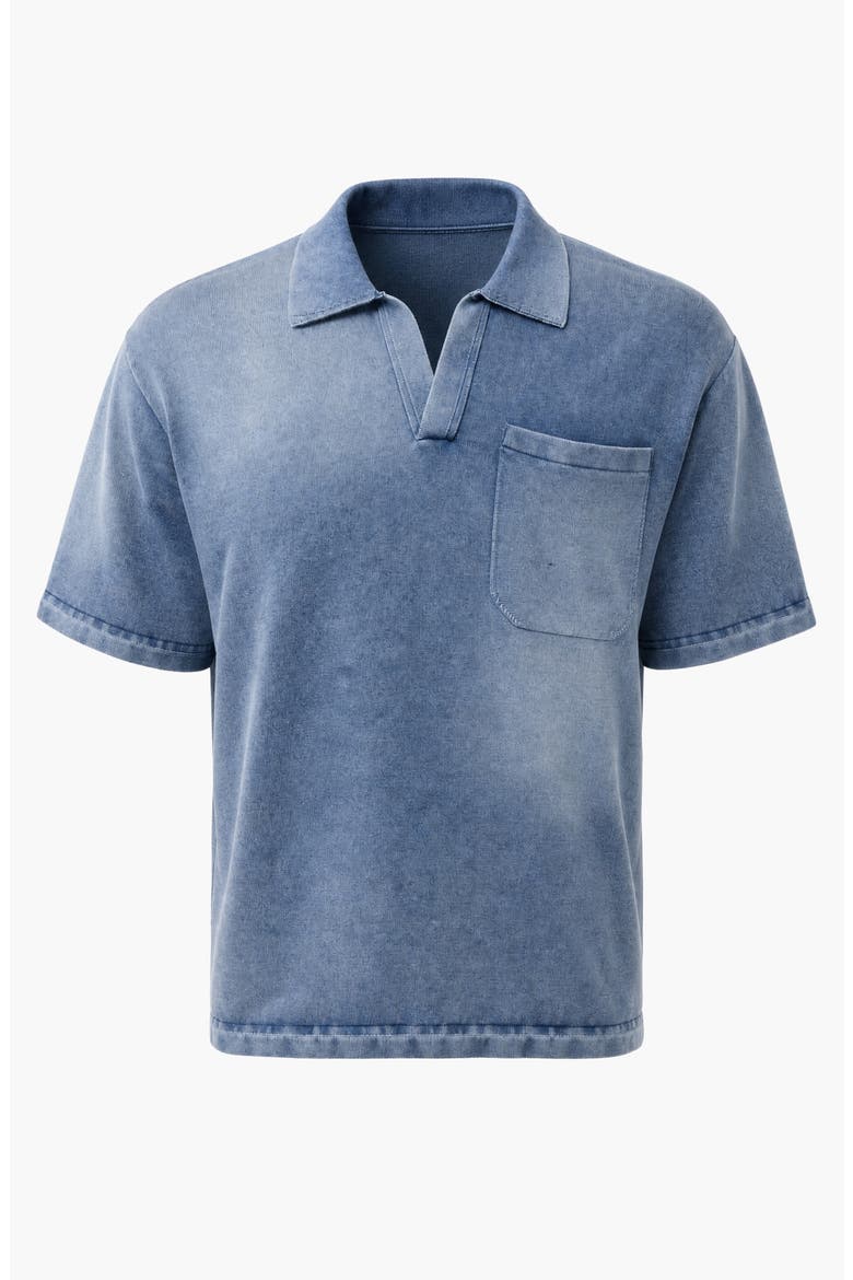 Washed Short Sleeve Polo Shirt with Chest Pocket, Alternate, color, Blue