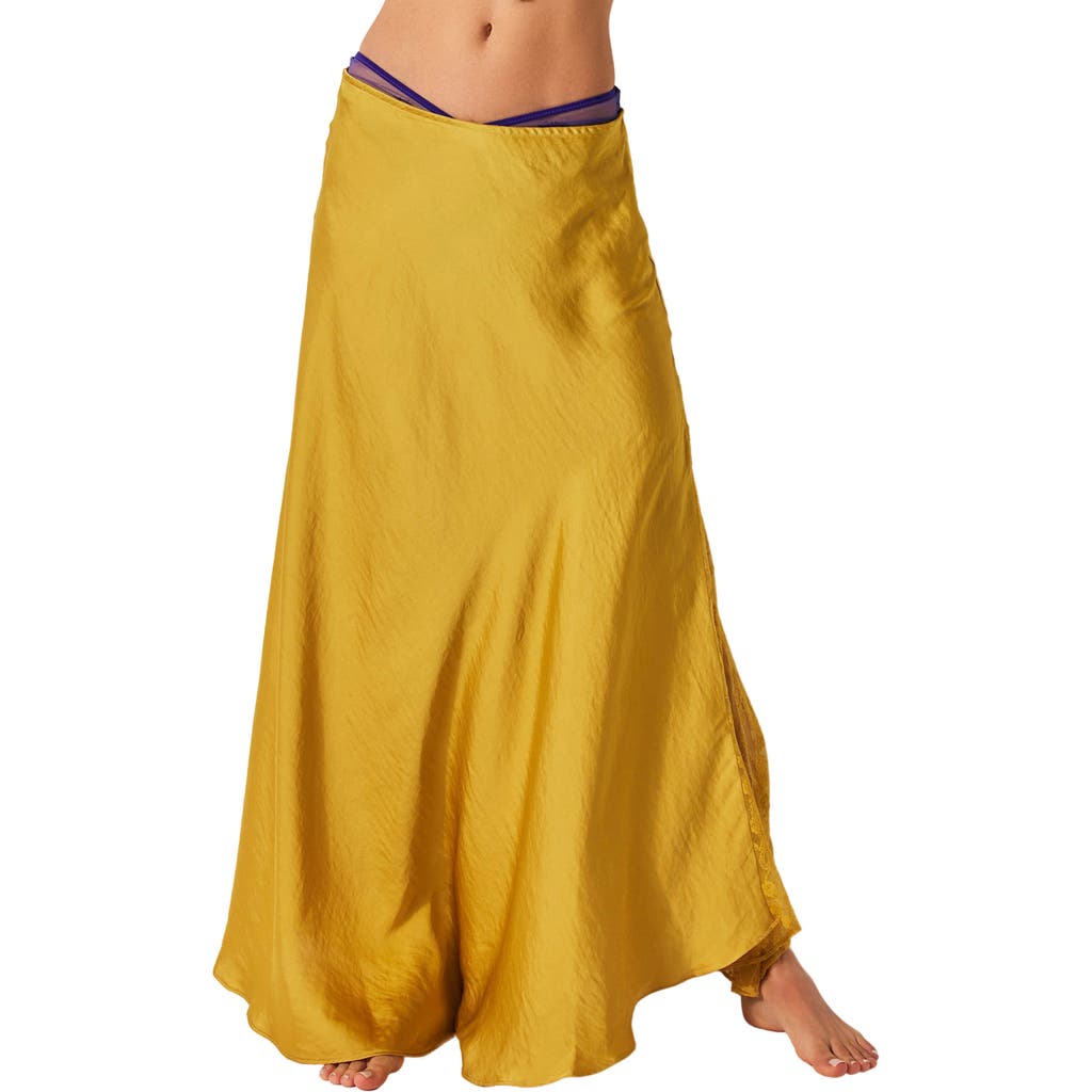 Free People Make You Mine Lace Inset Satin Maxi Slip Skirt