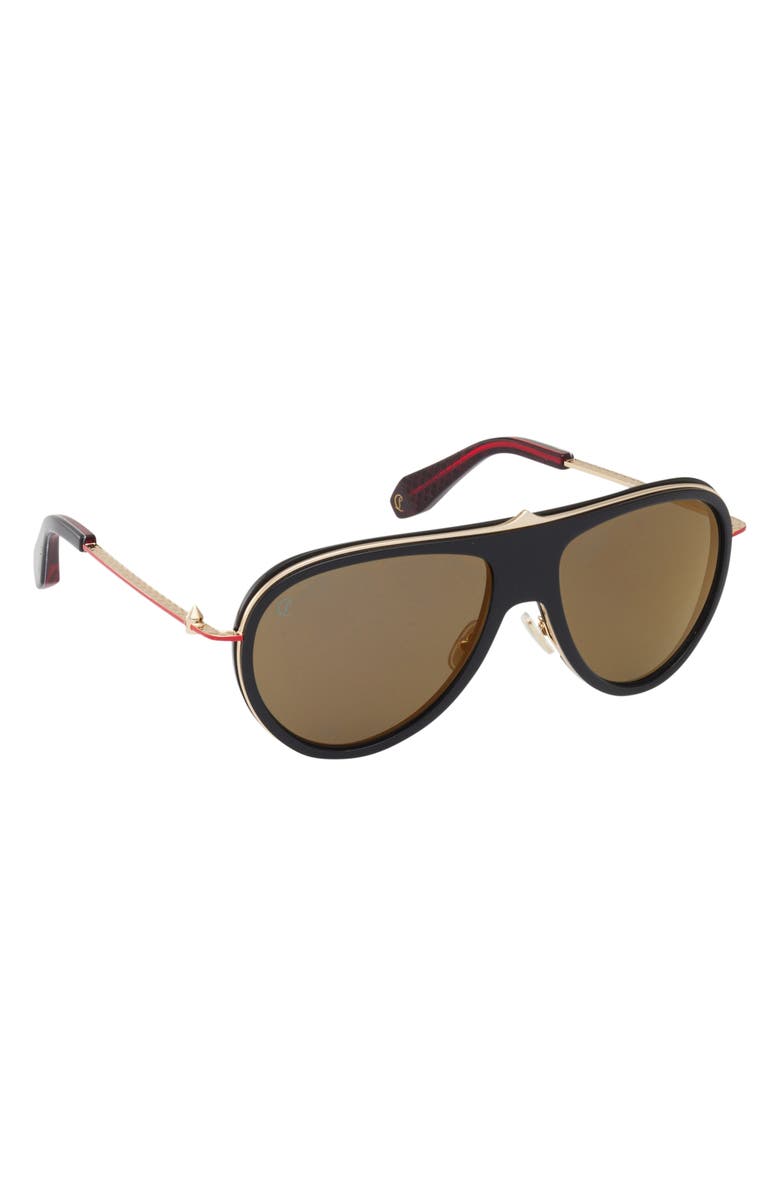Christian Louboutin 63mm Pilot Sunglasses, Alternate, color, Black / Gold Red Enamel