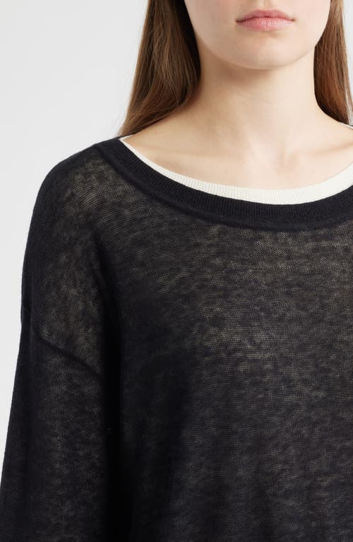 Hugo Boss Boss Femok Contrast Wool Blend Sweater In Black
