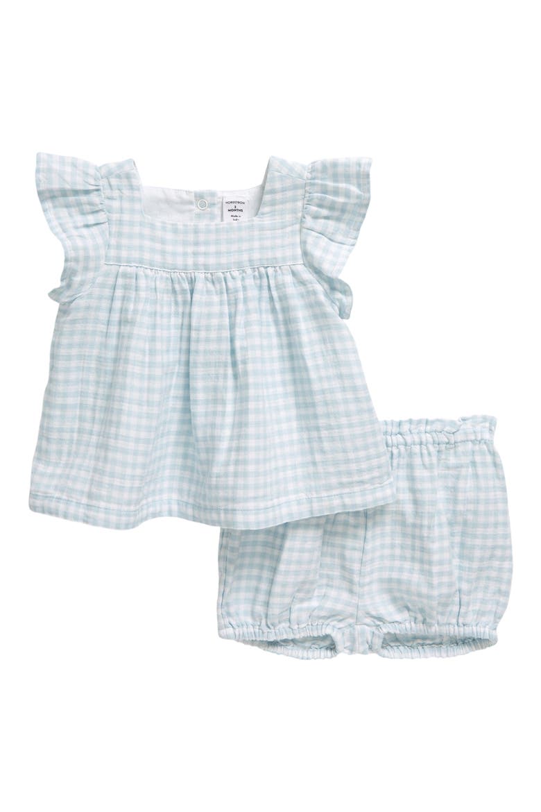 Cotton Gingham Top & Bloomers, Main, color, BLUE DRIFT GINGHAM