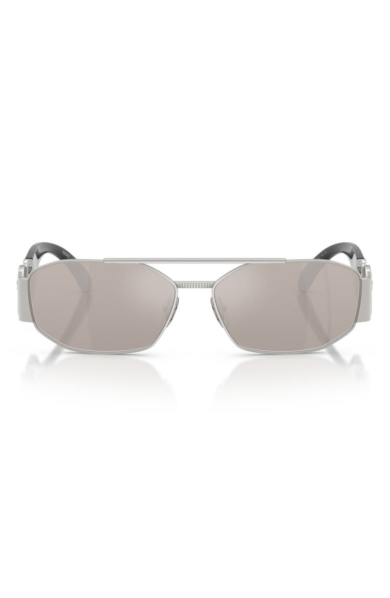 Versace 58mm Mirrored Irregular Sunglasses, Main, color, Silver / Clear Mirror Platinum
