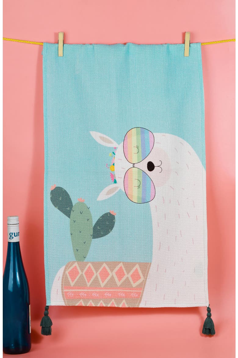 No Drama Llama Set of 3 Kitchen Towels, Alternate, color, PERIWINKLE BLUE