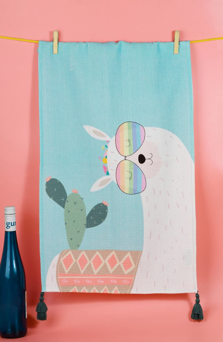 Tiramisu No Drama Llama Set of 3 Kitchen Towels, Alternate, color, Periwinkle Blue