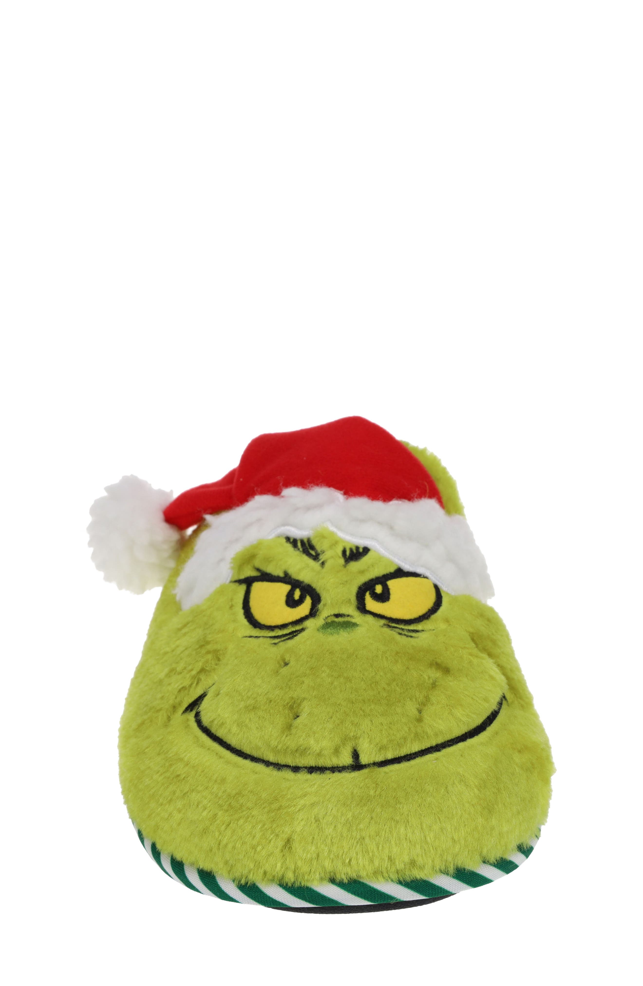 SG Footwear Kids' Grinchmas Smiley Faux Fur Slipper, Alternate, color, Green